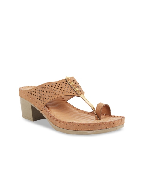 

Rocia Women Tan Solid One Toe Block Heels With Laser Cuts