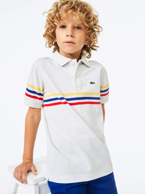 

Lacoste Boys Grey Melange Striped Polo Collar T-shirt
