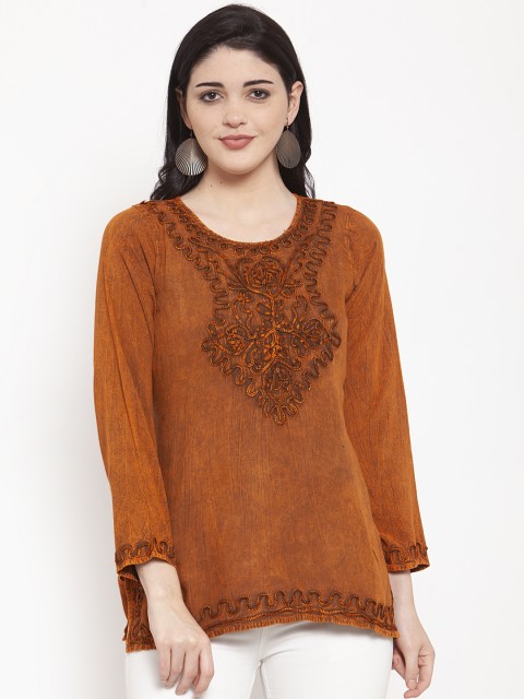 

ANAISA Women Rust Brown Embroidered Top