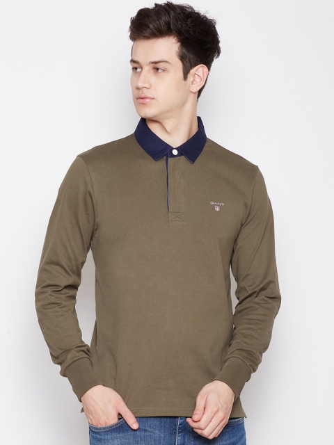 

GANT Men Olive Green Solid Polo Collar T-shirt