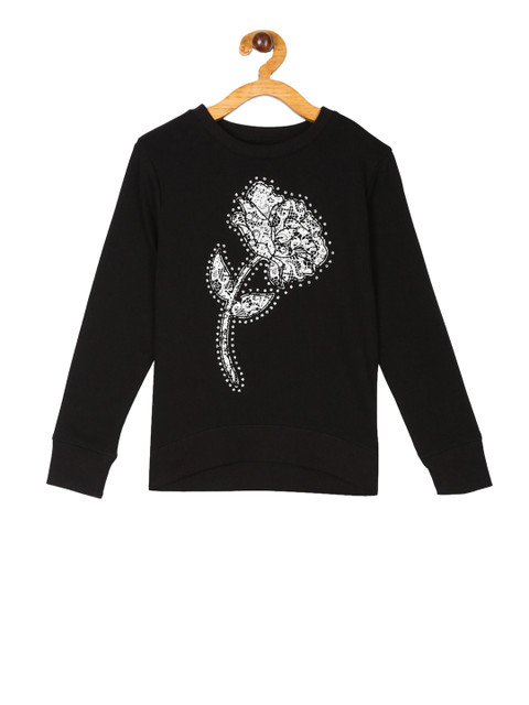 

The Childrens Place Girls Black Floral Print Sweatshirt