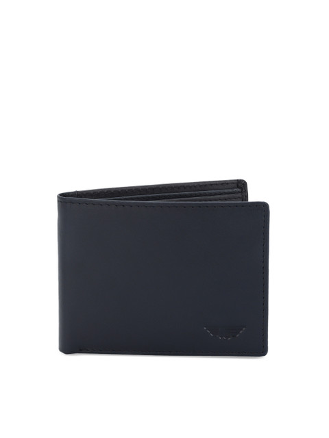 

Red Tape Men Navy Blue & Black Solid Leather Two Fold Wallet