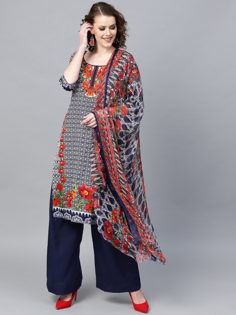 

Chhabra 555 Women White & Navy Blue Printed Kurta with Palazzos & Dupatta