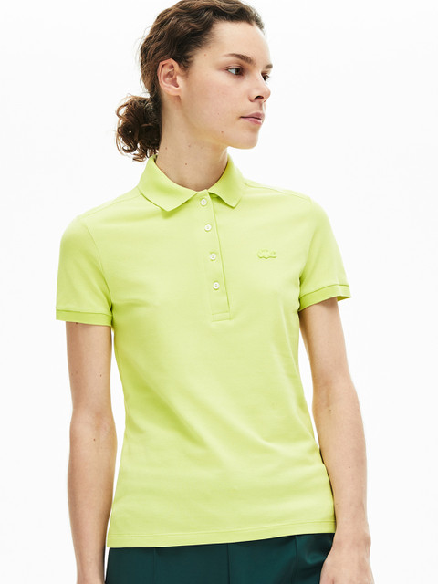 

Lacoste Women Lime Green Solid Polo Collar T-shirt