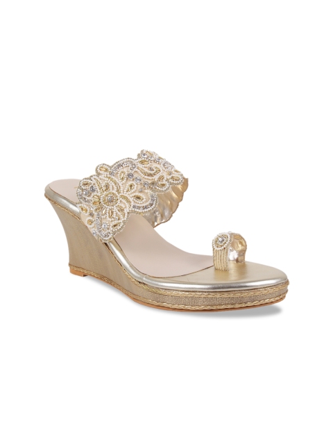 

Rocia Women Gold Embellished One Toe Wedges