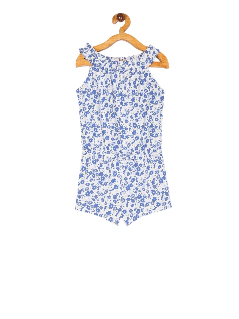 

The Childrens Place Girls Blue & White Floral Printed Playsuit