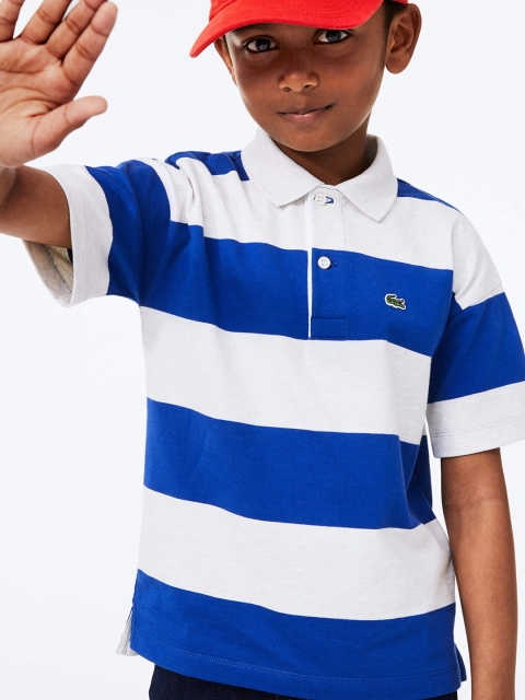 

Lacoste Boys Blue Striped Rugby Polo Collar T-shirt