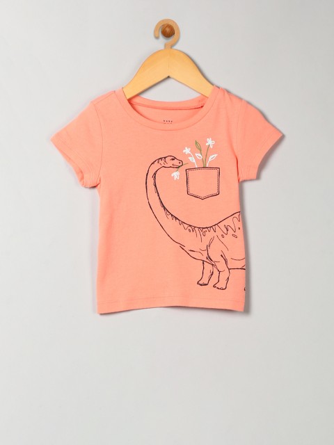

GAP Girls Peach-Coloured Printed Round Neck T-shirt