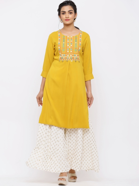 

Juniper Women Yellow Yoke Design Straight Kurta