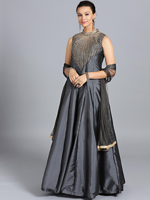 

Chhabra 555 Women Grey Embellished A-Line Dress
