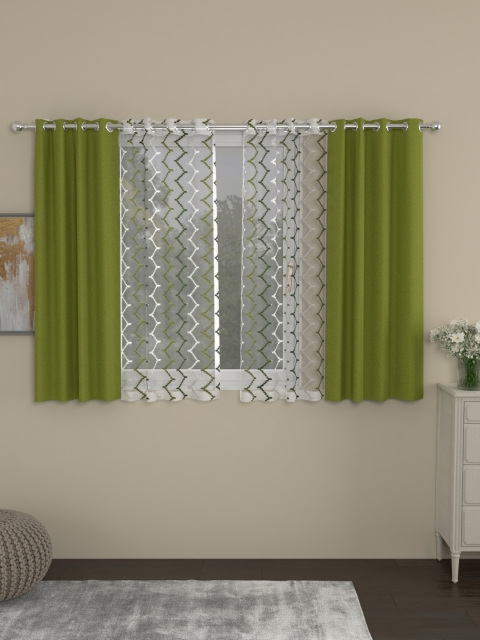 

ROSARA HOME Green & White Set of 4 Window Curtains