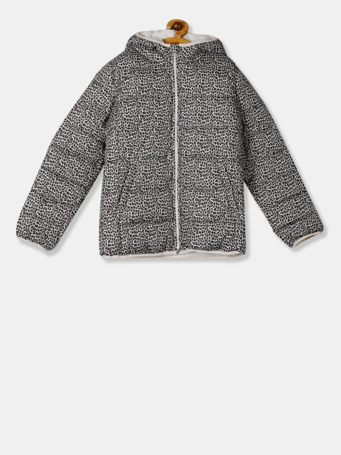 

GAP Girls Beige & Black Cold Control Max Puffer Printed Quilted Jacket