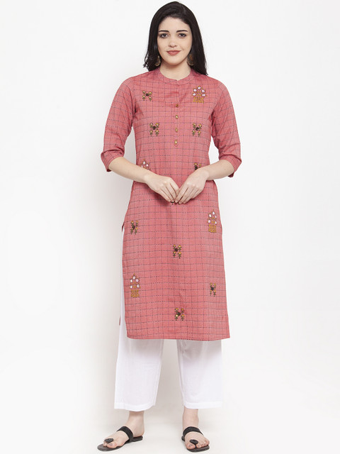 

ANAISA Women Pink & Yellow Printed Straight Kurta