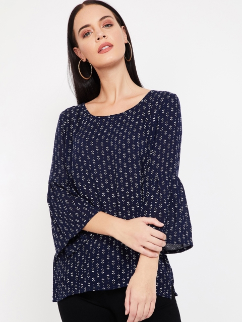 

Fame Forever by Lifestyle Women Navy Blue & White Printed Top
