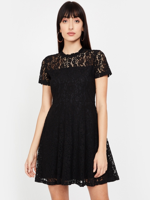 

Ginger by Lifestyle Women Black Self Design Fit and Flare Dress