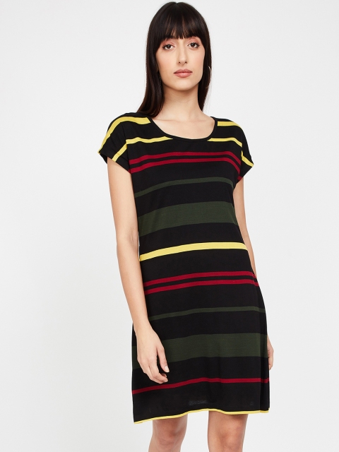 

Bossini Women Black & Olive Green Striped T-shirt Dress