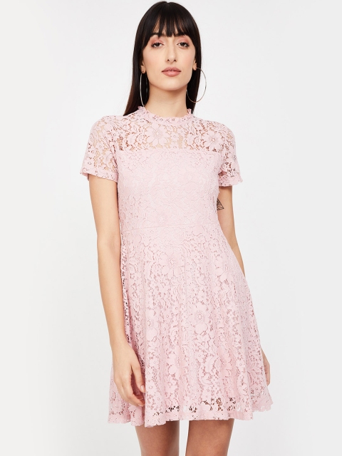 

Ginger by Lifestyle Women Pink Self Design Fit and Flare Dress
