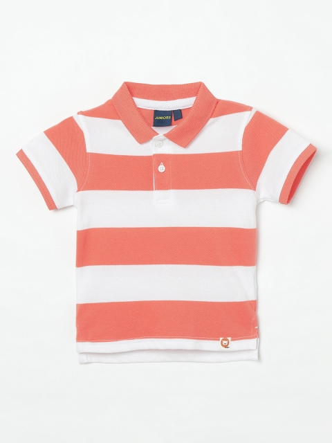 

Juniors by Lifestyle Boys White & Coral Orange Striped Polo Collar T-shirt