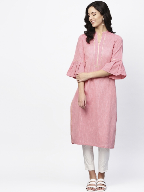 

Tulsattva Women Pink Solid Straight Kurta