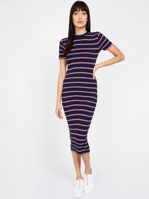 

Ginger by Lifestyle Women Navy Blue & Red Striped T-shirt Dress