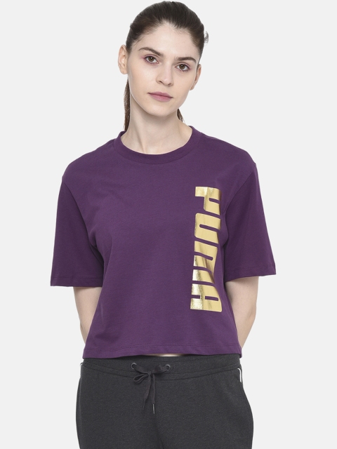 

Puma Women Purple Printed Round Neck Holiday Pack Tee Wmns T-shirt