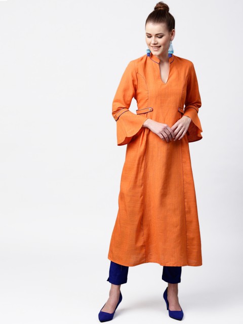 

Tulsattva Women Orange Solid Straight Kurta