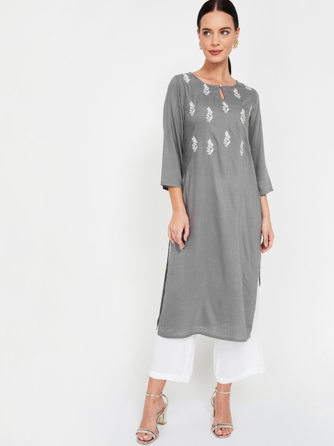

Melange by Lifestyle Women Grey Embroidered Straight Kurta
