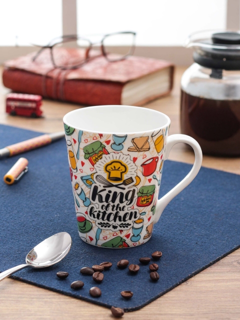 

CLAY CRAFT thinkFOOD Set Of 2 White & Yellow Graphic Quote Milk Mugs