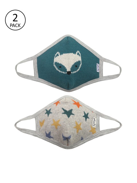 

Pluchi Kids 2 Pcs Printed 2-Ply Ati-Pollution Cloth Masks, Grey melange