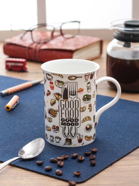 CLAY CRAFT thinkFOOD Set Of 2 White & Yellow Graphic Quote Milk Mugs
