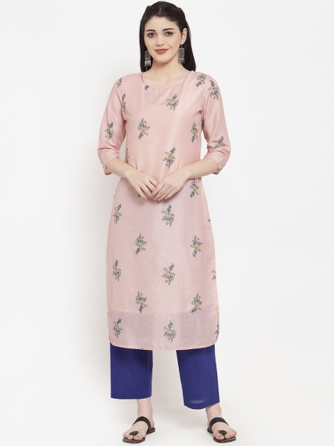

ANAISA Women Pink Printed Straight Kurta