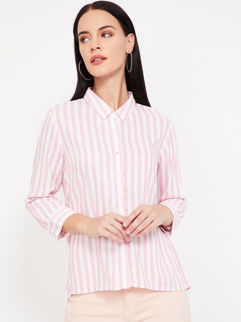 

Bossini Women Pink & White Regular Fit Striped Casual Shirt