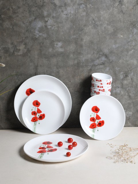 

Luminarc White & Red Printed Hypnosis Opalware 19-Pieces Dinner Set