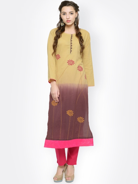 

Tulsattva Women Beige & Brown Printed Straight Kurta