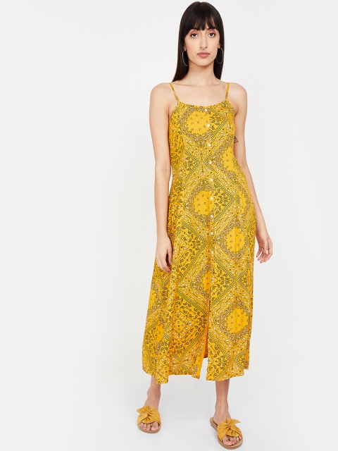 

Ginger by Lifestyle Women Mustard Printed A-Line Dress