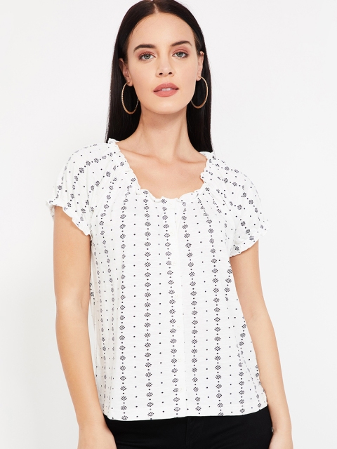 

Fame Forever by Lifestyle Women White & Navy Blue Printed Top