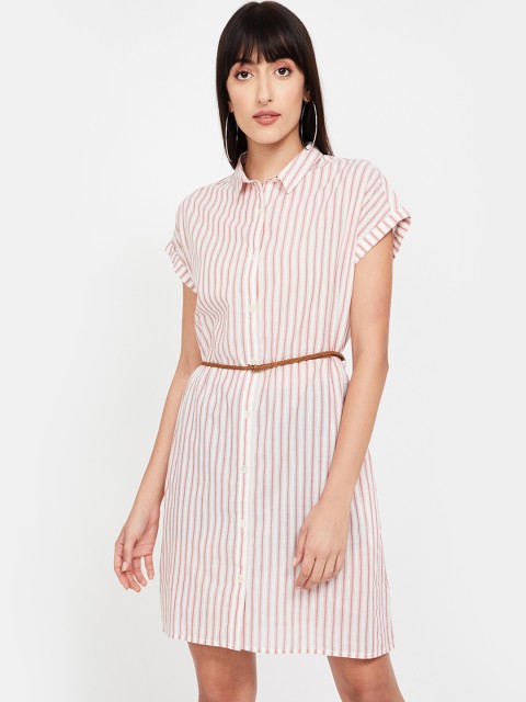 

Fame Forever by Lifestyle Women Pink Striped Shirt Dress
