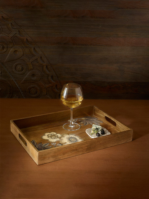 

ellementry Brown Rectangular Fleur D'Or Wooden Tray