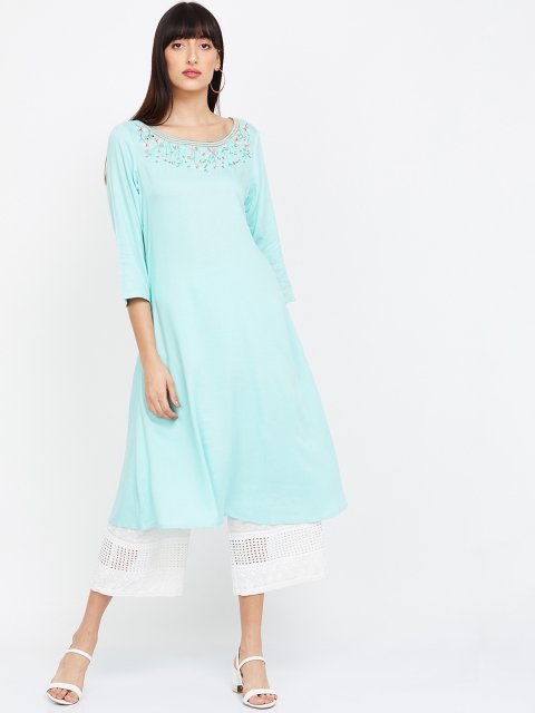 

Melange by Lifestyle Women Blue Embroidered A-Line Kurta