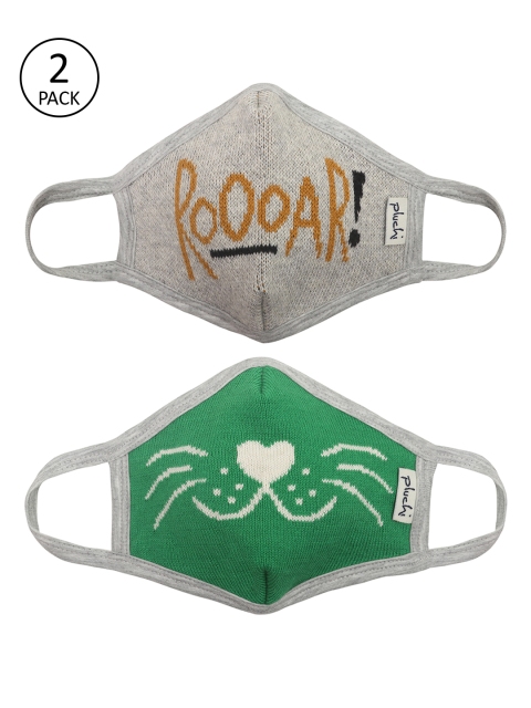 

Pluchi Kids Set of 2 Green & Grey Printed Reusable 2-Ply Protective Outdoor Masks