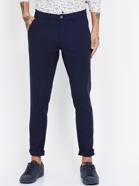 

CODE by Lifestyle Men Navy Blue Slim Fit Solid Regular Trousers
