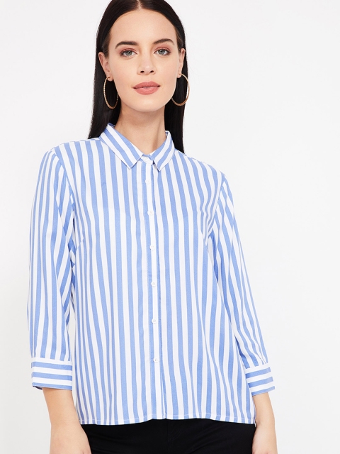 

Bossini Women Blue & White Regular Fit Striped Casual Shirt