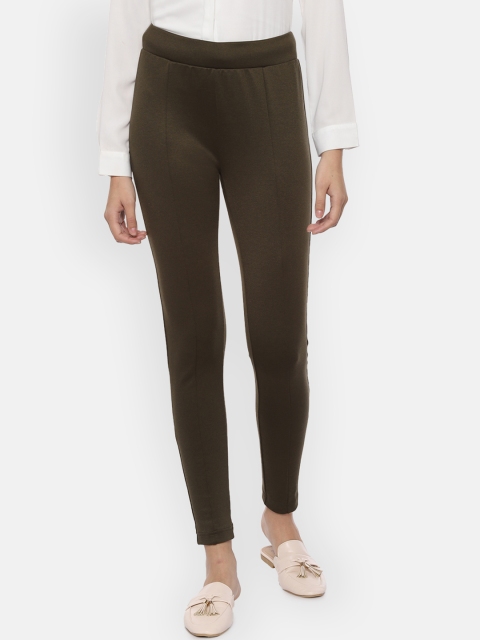 

Van Heusen Woman Women Olive Green Regular Fit Solid Trousers