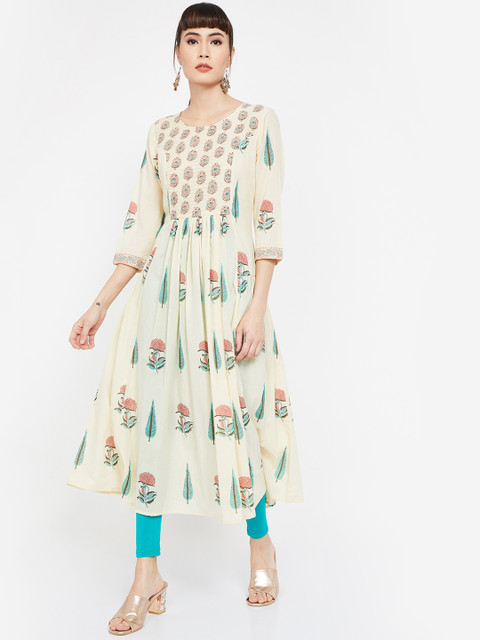 

Melange by Lifestyle Women Off-White Floral Printed A-Line Kurta