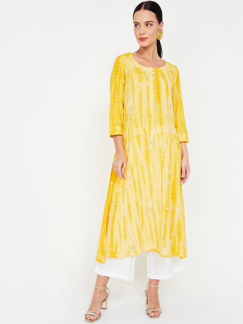 

Melange by Lifestyle Women Yellow & White Dyed A-Line Kurta