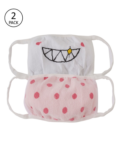 

Toniq Kids 2 Pcs Funny Face Printed 3 Ply Reusable Outdoor Face Mask, Pink