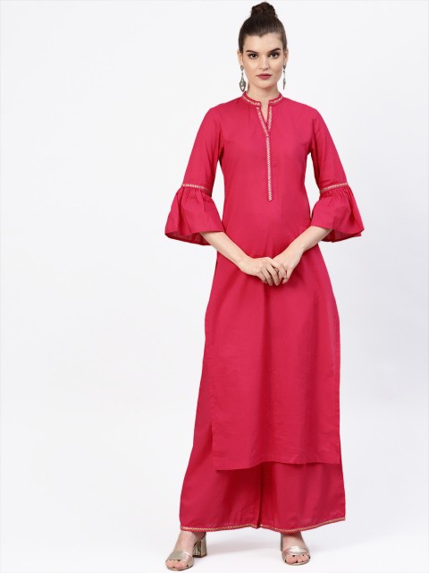 

Tulsattva Women Pink Solid Kurta with Palazzos