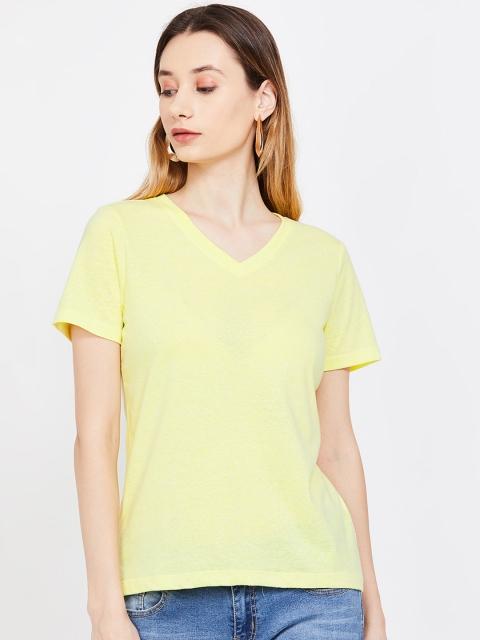 

Fame Forever by Lifestyle Women Yellow Solid V-Neck T-shirt