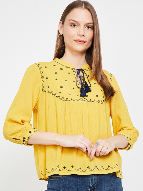 

Fame Forever by Lifestyle Women Yellow Printed A-Line Top