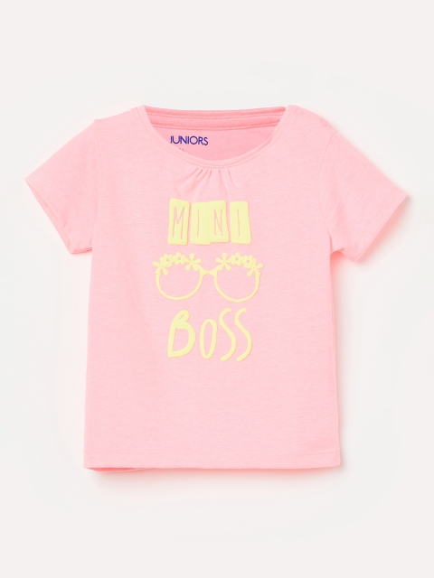 

Juniors by Lifestyle Girls Pink & Yellow Printed Pure Cotton Top